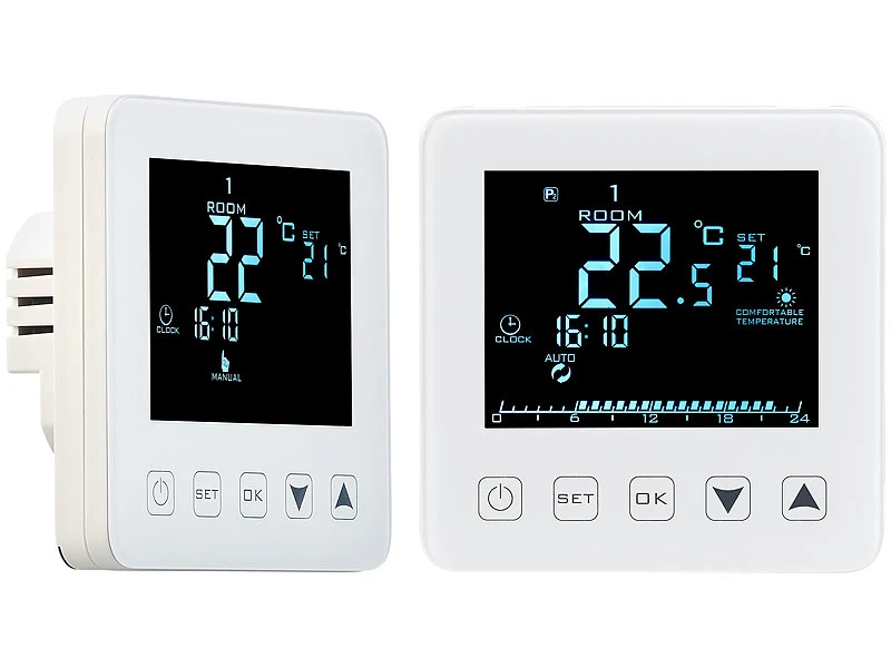 Revolt Raumthermostat Digital:2er-Set Wand-Thermostate Für Fußbodenheizung, LCD, Touch-Tasten 2 Revolt Raumthermostat Digital:2er-Set Wand-Thermostate Für Fußbodenheizung, LCD, Touch-Tasten – Bild 2