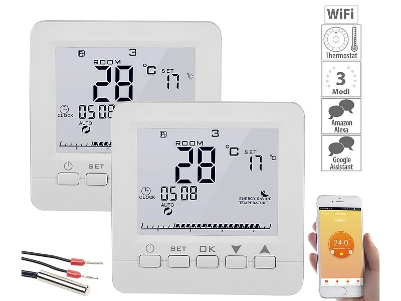 Revolt Wandthermostat:2er-Set WLAN-Thermostate Für Fußbodenheizung, Für Siri, Alexa & GA 1 Revolt Wandthermostat:2er-Set WLAN-Thermostate Für Fußbodenheizung, Für Siri, Alexa & GA