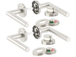 AGT Türbeschläge WCs:2er-Set Edelstahl-Türbeschlag Für Bad & WC, 4 Klinken & Rosetten, Rund