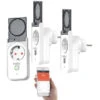 Luminea Home Control Messsteckdose:3er-Set WLAN-Outdoor-Steckdosen, App, Sprachsteuerung, 16 A, IP44