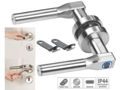 VisorTech Elektronischer Türgriff:Sicherheits-Türbeschlag, Fingerprint-Scanner & Transponder, DIN Rechts