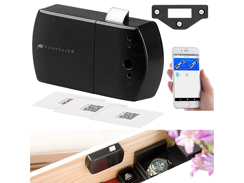 VisorTech Schrankschloss:Schubladen- & Schranktüren-Schloss Mit RFID-Schlüssel, Bluetooth, App 1 VisorTech Schrankschloss:Schubladen- & Schranktüren-Schloss Mit RFID-Schlüssel, Bluetooth, App