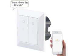 Luminea Home Control Lichtschalter-Taster:Doppel-Lichttaster Mit WLAN, App, Für Siri, Versandrückläufer -Shop Für Smart-Home-Produkte nx4659 3 2