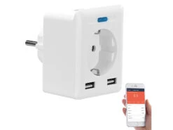 Luminea Home Control Smarte Steckdosen:3er-Set WLAN-Steckdosen, USB, App, Für Alexa, Google Assistant & Siri -Shop Für Smart-Home-Produkte nx4910 4 2