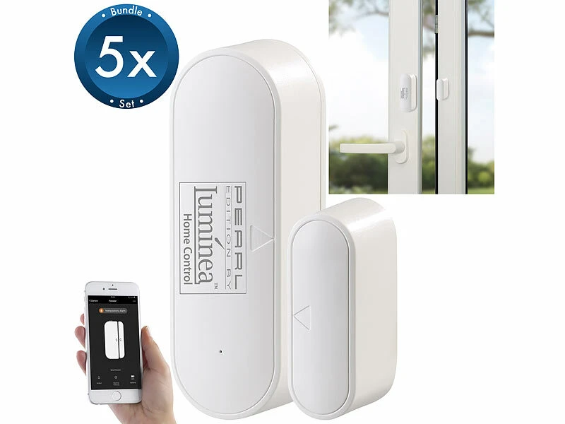 Luminea Home Control WLAN Fensterkontakt:5er-Set WLAN-Tür- & Fensteralarm Mit App, Für Alexa & Google Assistant 2 Luminea Home Control WLAN Fensterkontakt:5er-Set WLAN-Tür- & Fensteralarm Mit App, Für Alexa & Google Assistant – Bild 2