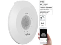 Luminea Home Control WiFi Bewegungsmelder:2er-Set Extra-flacher WLAN-PIR-Bewegungsmelder Mit App, 360°, 230 Volt -Shop Für Smart-Home-Produkte nx4930 7