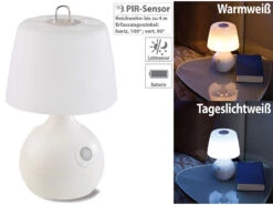Lunartec Nachttischlampe Kabellos:2er-Set LED-Tischlampe, PIR- & Licht-Sensor, Warm- & Tageslichtweiß -Shop Für Smart-Home-Produkte nx5737 7
