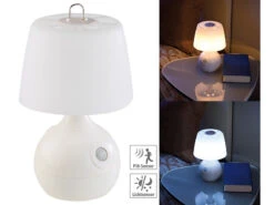 Lunartec Nachttischlampe Kabellos:2er-Set LED-Tischlampe, PIR- & Licht-Sensor, Warm- & Tageslichtweiß -Shop Für Smart-Home-Produkte nx5737 8