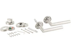 AGT Moderne Türbeschläge:3er-Set Edelstahl-Türbeschlag Für Bad & WC, 6 Klinken & Rosetten, Rund -Shop Für Smart-Home-Produkte nx5867 2 1