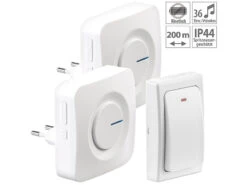 CASAcontrol Kinetische Klingel:Batterielose Funk-Türklingel, 2 Steckdosen-Empfänger, 36 Töne, IP44