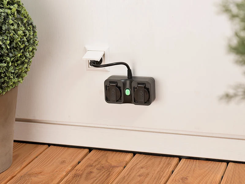 Luminea Home Control WLAN Aufputz Steckdose:2-fach-WLAN-Outdoor-Steckdosenleiste, App, Sprachsteuerung, 15 A, IP44 7 Luminea Home Control WLAN Aufputz Steckdose:2-fach-WLAN-Outdoor-Steckdosenleiste, App, Sprachsteuerung, 15 A, IP44 – Bild 7