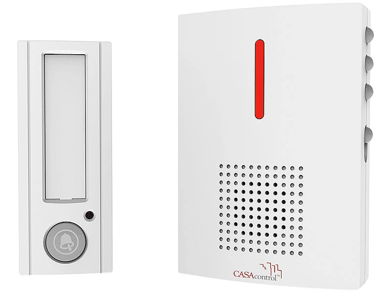 CASAcontrol Haustürklingel:Funk-Türklingel Mit Licht- & Ton-Signal, 100 M Reichweite, IPX4, Weiß 1 CASAcontrol Haustürklingel:Funk-Türklingel Mit Licht- & Ton-Signal, 100 M Reichweite, IPX4, Weiß