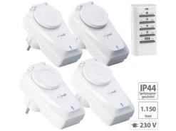Revolt Funkschalter Außen:4er-Set Außen-Funksteckdosen, Fernbedienung, IP44, Bis 5 A, 1.150 Watt