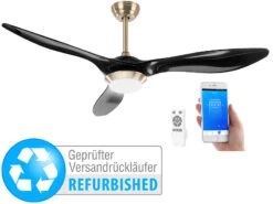 Sichler Deckenventilator WiFi:2in1-WLAN-Deckenventilator & LED-Lampe, Versandrückläufer
