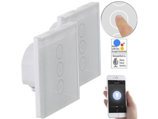 Luminea Home Control Smart Home Lichtschalter:2er-Set Touch-Lichtschalter & Dimmer, Für Alexa & Google Assistant -Shop Für Smart-Home-Produkte zx1324 9