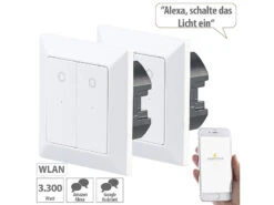 Luminea Home Control Taster:2er-Set Doppel-Lichttaster Mit WLAN, App Und Sprachsteuerung