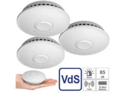 VisorTech Feuermelder Funk:3er-Set Vernetzbare Funk-Rauchmelder, 85 DB, VdS, 10-J.-Batterie