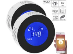 VisorTech Erdgasmelder:2er-Set WLAN-Multi-Gasmelder, Mit App & Sprachansage
