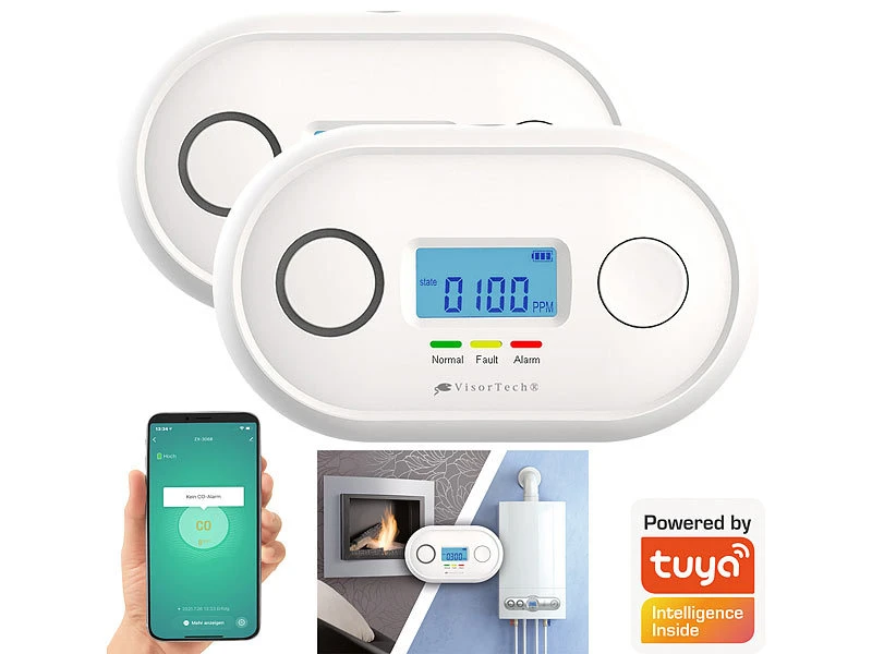 VisorTech Kohlenmonoxid Detektor:2er-Set WLAN-Kohlenmonoxid-Melder, LCD-Display, App, 85 DB 2 VisorTech Kohlenmonoxid Detektor:2er-Set WLAN-Kohlenmonoxid-Melder, LCD-Display, App, 85 DB – Bild 2