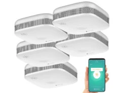 VisorTech Rauchwarnmelder:5er-Set WLAN-Design-Rauchmelder Mit Weltweiter App-Benachrichtigung -Shop Für Smart-Home-Produkte zx3152 1