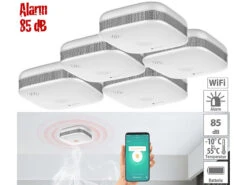 VisorTech Rauchwarnmelder:5er-Set WLAN-Design-Rauchmelder Mit Weltweiter App-Benachrichtigung