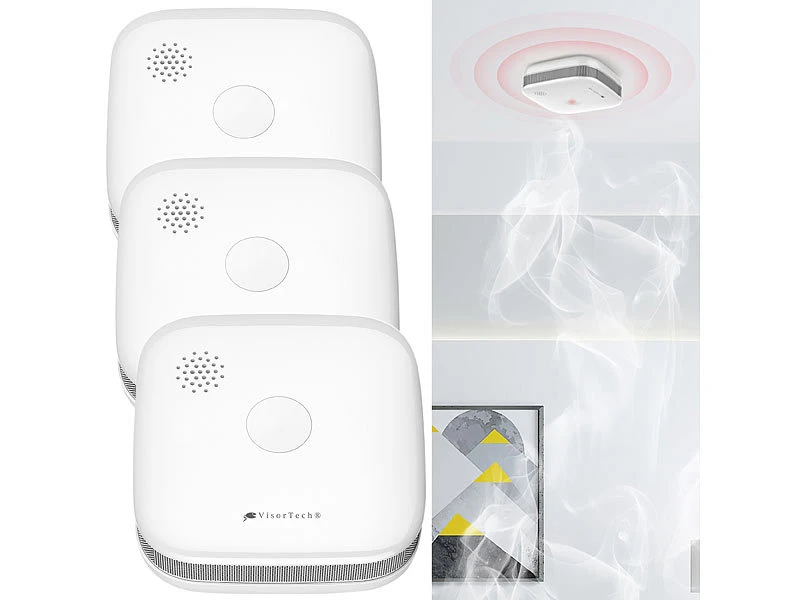 VisorTech Funkfeuermelder:3er-Set Drahtlos Vernetzbare Funk-Rauchwarnmelder, 5-Jahres-Batterie 1 VisorTech Funkfeuermelder:3er-Set Drahtlos Vernetzbare Funk-Rauchwarnmelder, 5-Jahres-Batterie