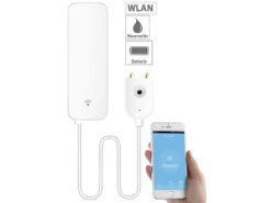Luminea Home Control Wassermelder Alexa:WLAN-Wassermelder, Externer Sensor, App, Bis 2 Jahre Batterie-Laufzeit