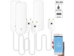Luminea Home Control Wasserwarner:3er-Set WLAN-Wassermelder, Externer Sensor, App,2 Jr. Batterielaufzeit