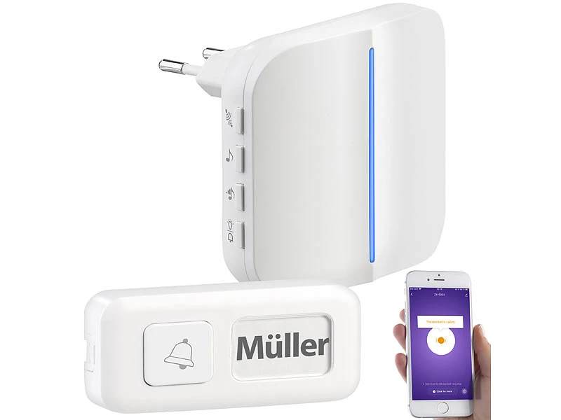 Somikon Klingel:WLAN-Steckdosen-Empfänger & Kinetischer Klingelknopf, App, 100m, 80dB 2 Somikon Klingel:WLAN-Steckdosen-Empfänger & Kinetischer Klingelknopf, App, 100m, 80dB – Bild 2