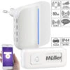 Somikon Klingel:WLAN-Steckdosen-Empfänger & Kinetischer Klingelknopf, App, 100m, 80dB