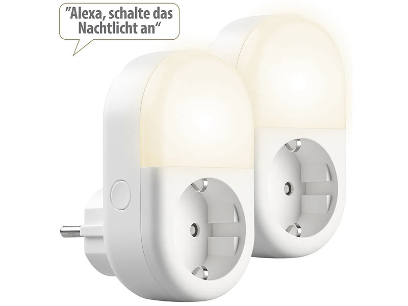 Luminea Home Control LED-Nachtlicht-Plug-in:2er-Set WLAN-Steckdose Mit LED-Nachtlicht, App & Sprachsteuerung, 16 A 2 Luminea Home Control LED-Nachtlicht-Plug-in:2er-Set WLAN-Steckdose Mit LED-Nachtlicht, App & Sprachsteuerung, 16 A – Bild 2