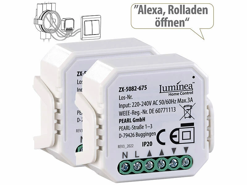 Luminea Home Control WLAN Rolladenschalter:2er-Set WLAN-Unterputzmodule Für Smarte Rollladen, App & Sprachbefehl 1 Luminea Home Control WLAN Rolladenschalter:2er-Set WLAN-Unterputzmodule Für Smarte Rollladen, App & Sprachbefehl