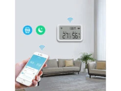 Luminea Home Control WLAN Temperatursensor:3in1-WLAN-Sensor Für Temperatur, Luftfeuchtigkeit Und Helligkeit, App -Shop Für Smart-Home-Produkte zx5200 2
