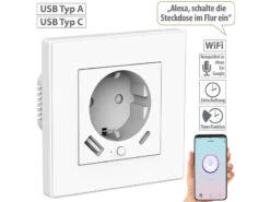 Luminea Home Control Unterputz Steckdose:2in1-WLAN-Unterputzsteckdose Mit USB-C- Und USB-A-Netzteil, 2 A, App