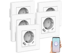 Luminea Home Control W LAN Steckdosen:5er-Set WLAN-Unterputzsteckdosen Mit App, Je 1x USB A, 1x USB C, 2 A -Shop Für Smart-Home-Produkte zx5214 1