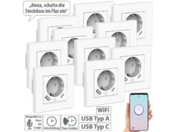 Luminea Home Control Steckdosen:10er-Set WLAN-Unterputzsteckdosen Mit App, Je 1x USB A, 1x USB C, 2 A -Shop Für Smart-Home-Produkte zx5215 2