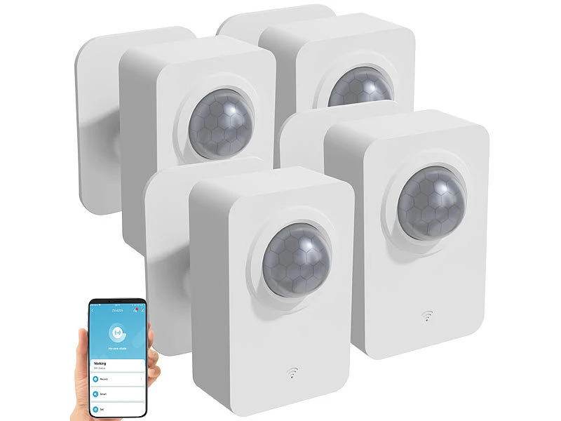 Luminea Home Control PIR Funkmelder:4er-Set ZigBee-PIR-Bewegungsmelder, 8 M Reichweite, App 2 Luminea Home Control PIR Funkmelder:4er-Set ZigBee-PIR-Bewegungsmelder, 8 M Reichweite, App – Bild 2