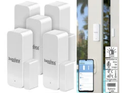 Luminea Home Control Fenstersensor:5er-Set ZigBee-Tür- & Fensteralarm, Für Alexa, GA Und Siri, App
