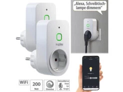 Luminea Home Control Dimmschalter-Steckdosen:2er Smarte WLAN-Dimmer-Steckdose Mit Phasenabschnittsdimmer Bis 200 W