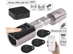 VisorTech Türschloss:Elektronischer Tür-Schließzylinder Mit WLAN-Gateway, Fingerscan, App