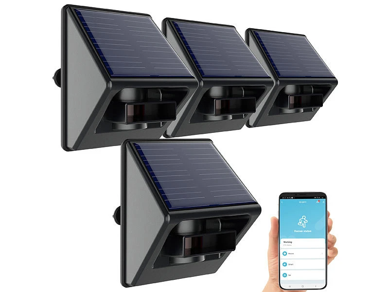 Luminea Home Control Bewegungssensor PIR:4er-Set Outdoor-PIR-Sensoren, Solarpanel, App, IP55, ZigBee-kompatibel 3 Luminea Home Control Bewegungssensor PIR:4er-Set Outdoor-PIR-Sensoren, Solarpanel, App, IP55, ZigBee-kompatibel – Bild 3