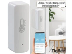 Luminea Home Control Temperatur Datenlogger:4er-Set ZigBee-Temperatur- & Luftfeuchtigkeits-Sensoren Mit App -Shop Für Smart-Home-Produkte zx7227 4 1
