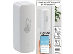 Luminea Home Control ZigBee Hygrometer:2er-Set ZigBee-Temperatur- & Luftfeuchtigkeits-Sensoren Mit App -Shop Für Smart-Home-Produkte zx7227 7