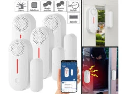 VisorTech Türkontakt Alarm:4er-Set 2in1-WLAN-Tür- & Fensteralarm, Sirene, App Und Sprachsteuerung