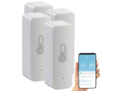 Luminea Home Control Temperatur Datenlogger:4er-Set ZigBee-Temperatur- & Luftfeuchtigkeits-Sensoren Mit App -Shop Für Smart-Home-Produkte zx7312 13
