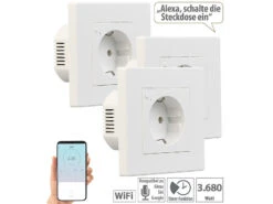 Luminea Home Control Smart-Steckdose Alexa:3er-Set WLAN-Unterputz-Steckdosen Mit Verbrauch-Messung, App, 3.680 W