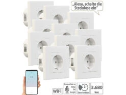 Luminea Home Control Alexa Smart Steckdose:10er-Set WLAN-Unterputz-Steckdosen Mit Verbrauch-Messung, App, 3.680 W
