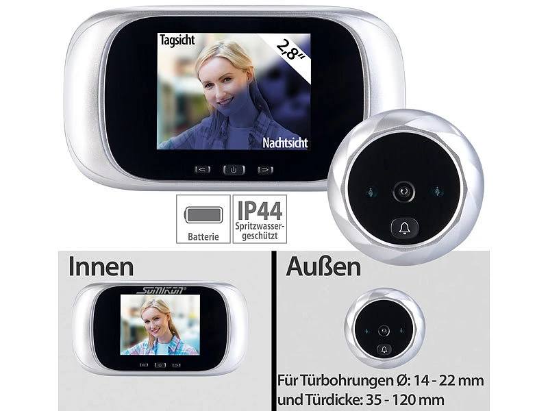 Somikon Türspion Ohne Bohren:Digitale Türspion-Kamera Mit 7,1-cm-Farbdisplay (2,8") Und Nachtsicht 1 Somikon Türspion Ohne Bohren:Digitale Türspion-Kamera Mit 7,1-cm-Farbdisplay (2,8") Und Nachtsicht
