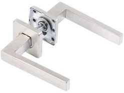 AGT Türbeschläge Badezimmer:2er-Set Edelstahl-Türbeschlag Bad & WC, 2 Klinken & Rosetten, Eckig -Shop Für Smart-Home-Produkte zx8081 0 1