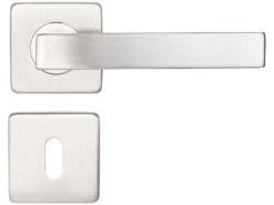 AGT Türbeschlag, Modern:2er-Set Edelstahl-Türbeschlag Mit 2 Klinken & Rosetten, Eckig, Silbern -Shop Für Smart-Home-Produkte zx8083 1 1